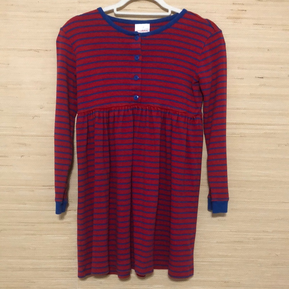 Hannah Andersson Red and Blue Striped along Sleeve Cotton Dress Size 140/10